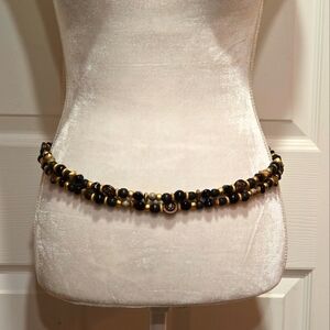 Vintage Boho Chunky EXP Made In Korea Black & Gold & Black Ornate Beaded Belt